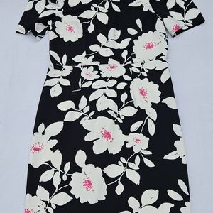 Liz Claiborne Black and White Floral Dress Size 8 Elegant Work Office Midi